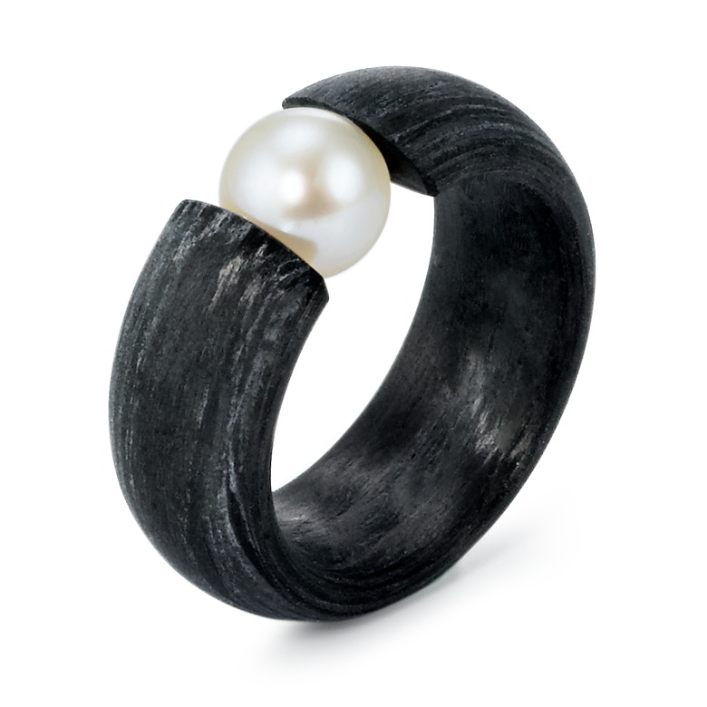 TitanFactory Damen Fingerring Carbon Süsswasserzuchtperle von TitanFactory