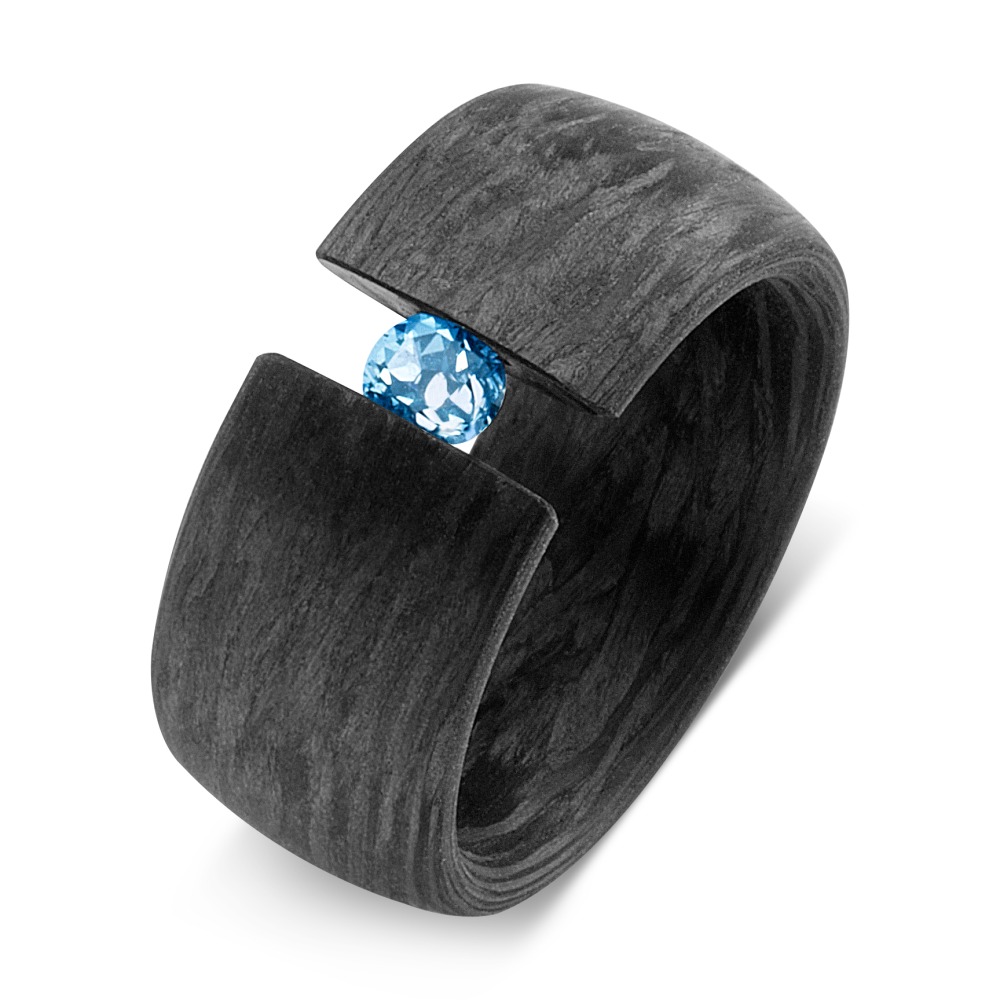 TitanFactory Damen Fingerring Carbon Topas blau von TitanFactory