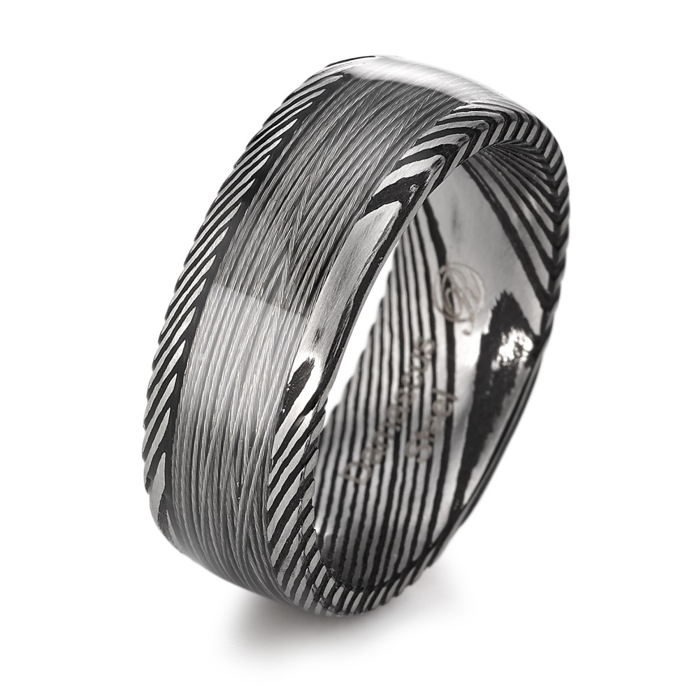 URECH Herren Fingerring Damaszener Stahl schwarz IP beschichtet von URECH