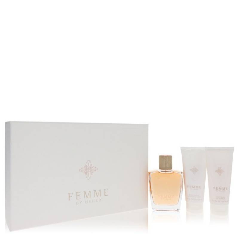 Usher Femme Gift Set -- 101 ml Eau De Parfum Spray + 101 ml Body Lotion + 101 ml Shower Gel von Usher