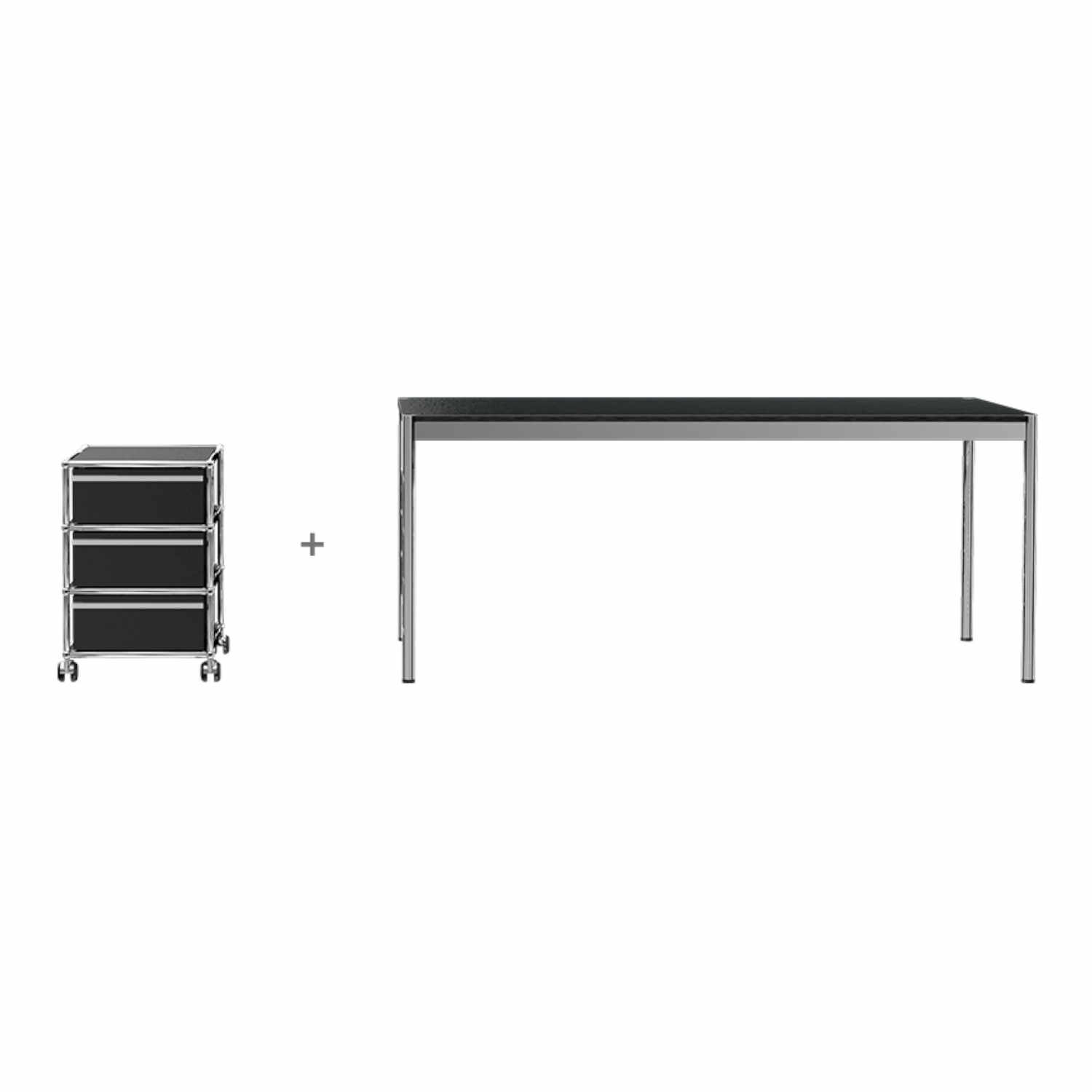 Haller Rollcontainer & Schreibtisch Bundle #3, Farbe graphitschwarz Haller Rollcontainer & Schreibtisch Bundle #3, Farbe graphitschwarz von Usm