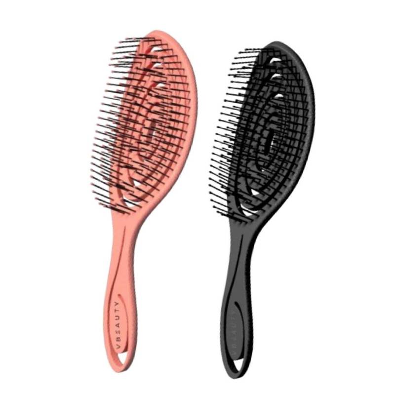 VBEAUTY Hair - BIO Detangler Straw Brush Black & Coral von VBEAUTY