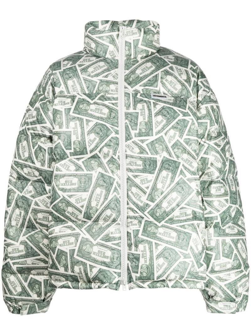 VETEMENTS Million Dollar graphic-print puffer jacket - Green von VETEMENTS