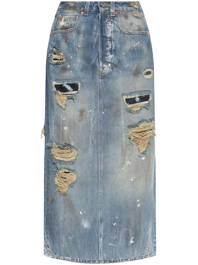 VETEMENTS distressed maxi denim skirt - Blue von VETEMENTS