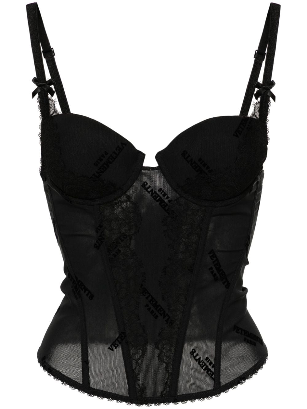 VETEMENTS floral-lace mesh corset top - Black von VETEMENTS