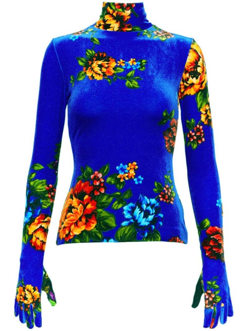 VETEMENTS floral-print velvet top - Blue von VETEMENTS