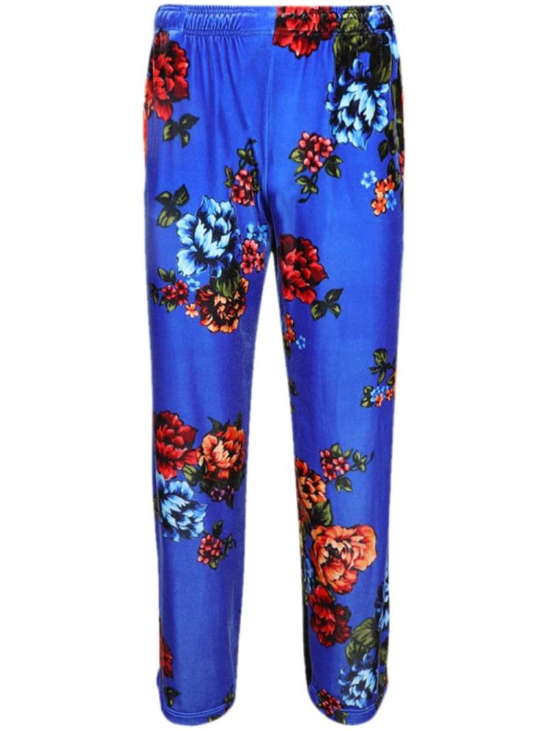 VETEMENTS floral-print velvet track pants - Blue von VETEMENTS