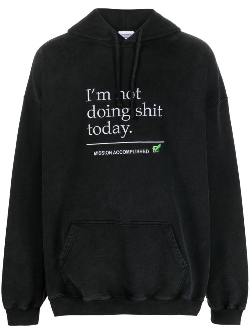 VETEMENTS text-print cotton hoodie - Black von VETEMENTS