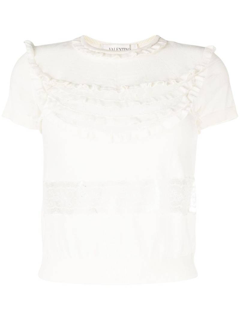 Valentino Garavani Pre-Owned 2000 lace-detail wool knitted top - White von Valentino Garavani Pre-Owned