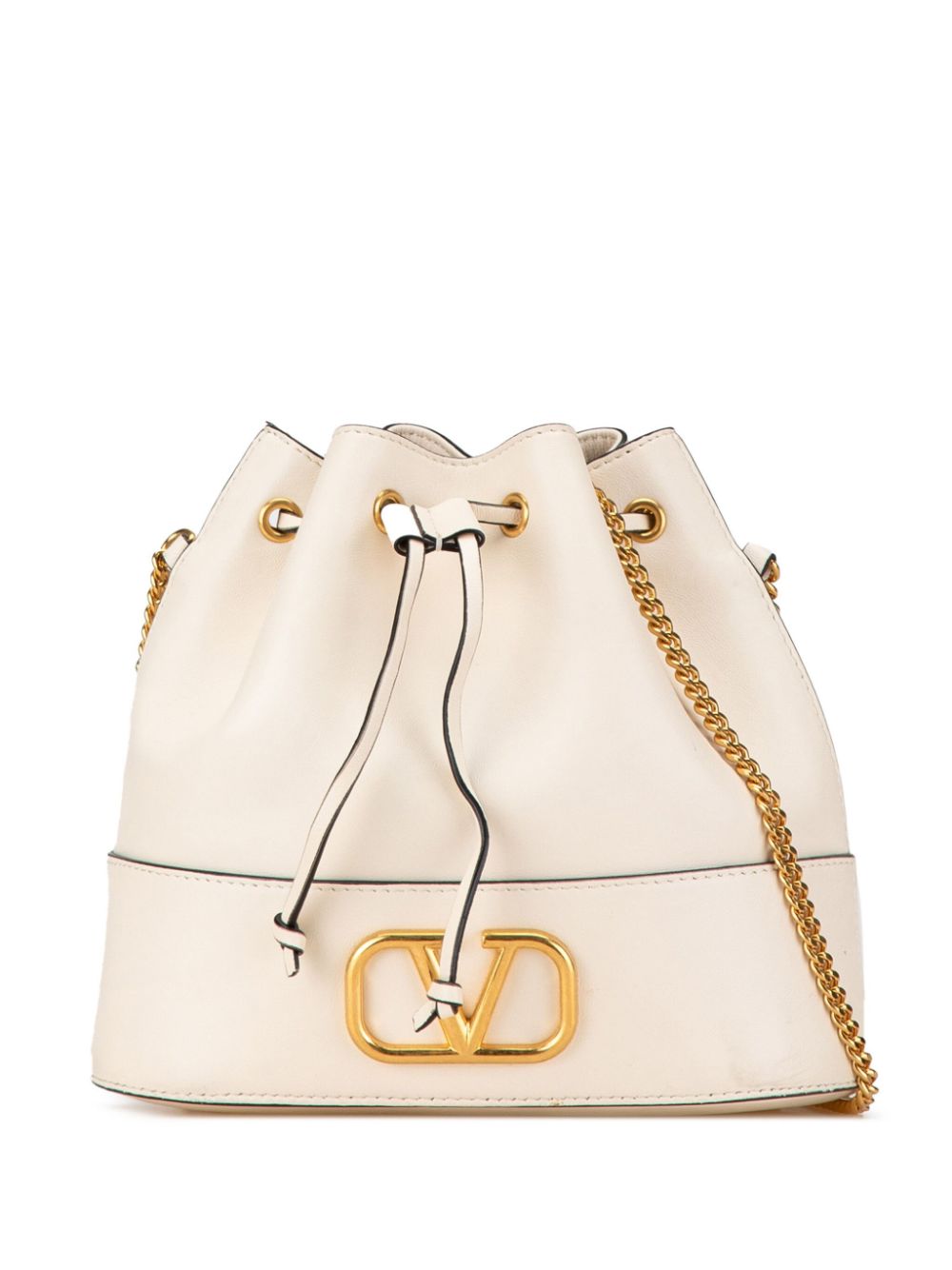 Valentino Garavani Pre-Owned 2018-2023 Mini Nappa Leather VLogo Signature Chain bucket bag - White von Valentino Garavani Pre-Owned