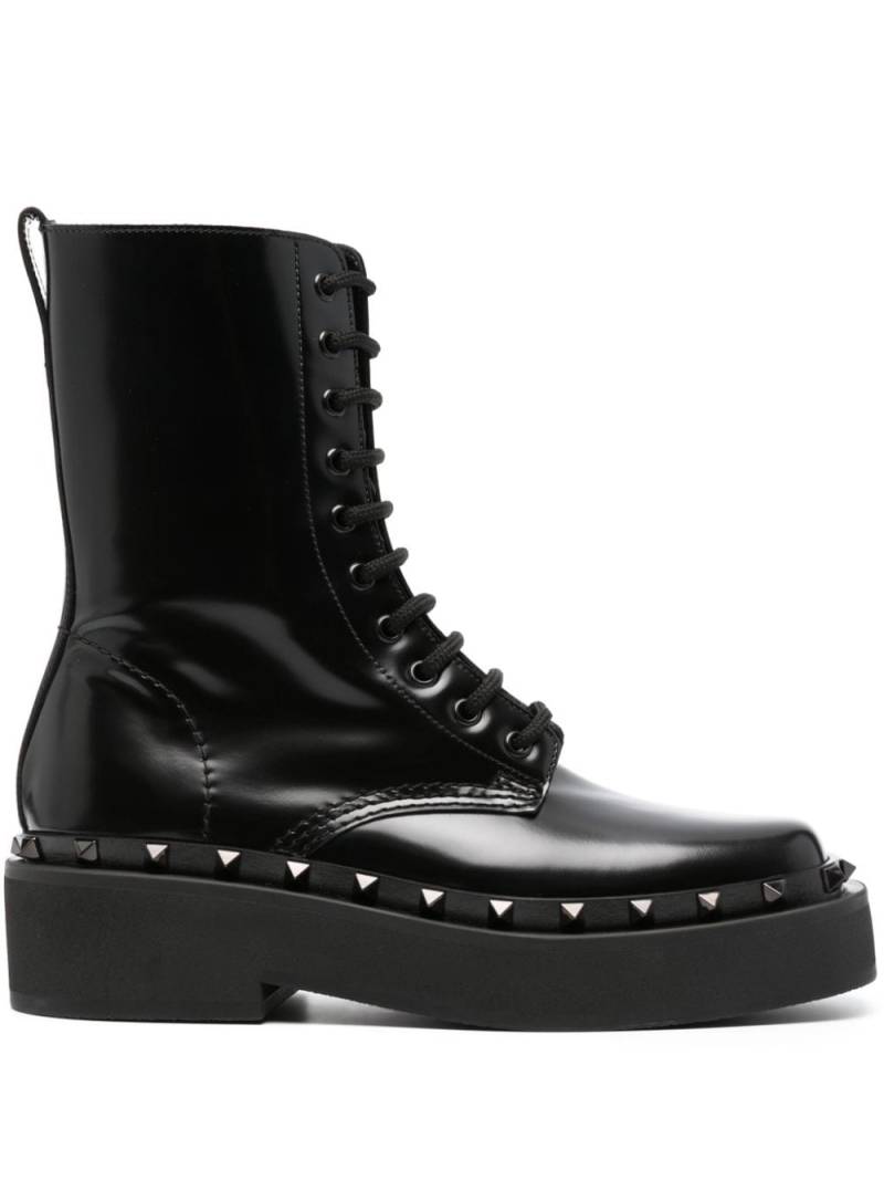 Valentino Garavani Rockstud-embellished leather lace-up boots - Black von Valentino Garavani