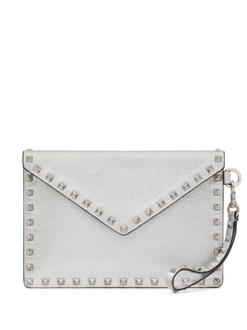 Valentino Garavani Rockstud metallic clutch bag - Silver von Valentino Garavani