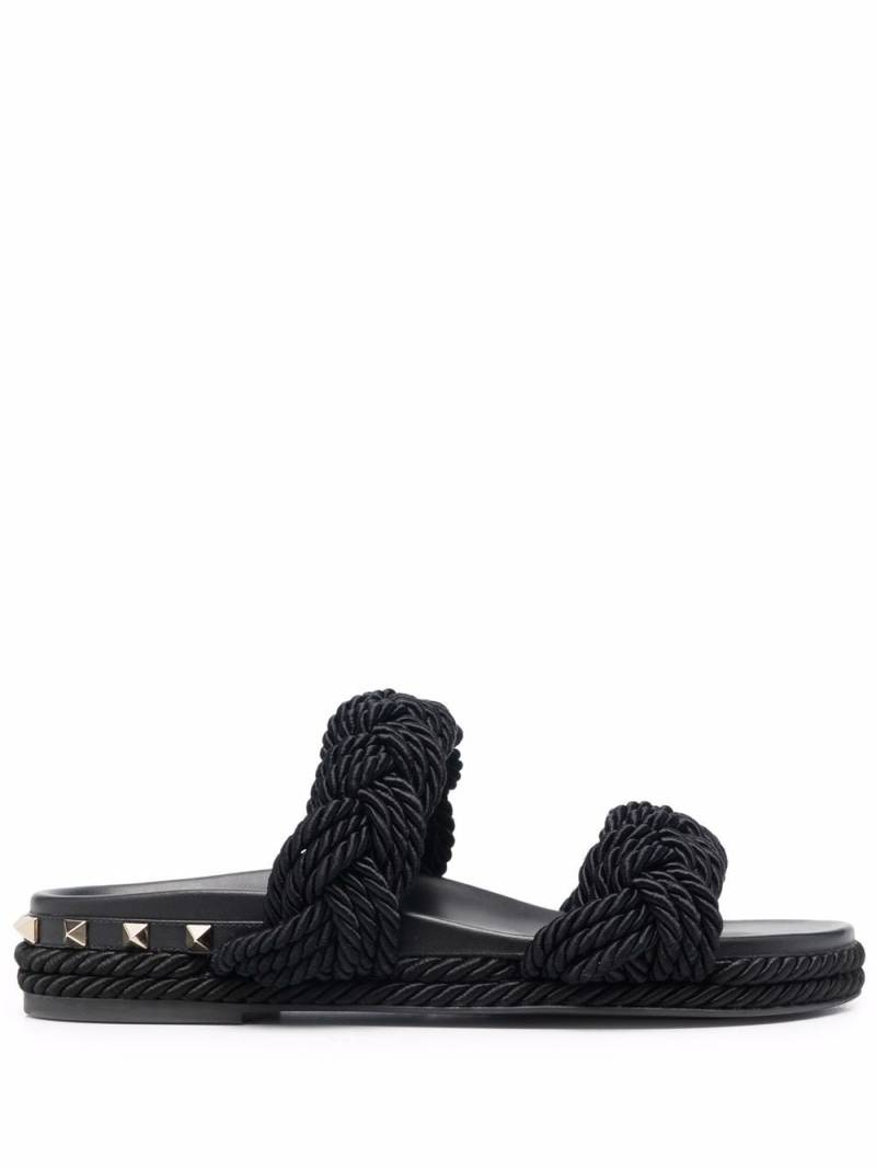 Valentino Garavani Rockstud rope sandals - Black von Valentino Garavani