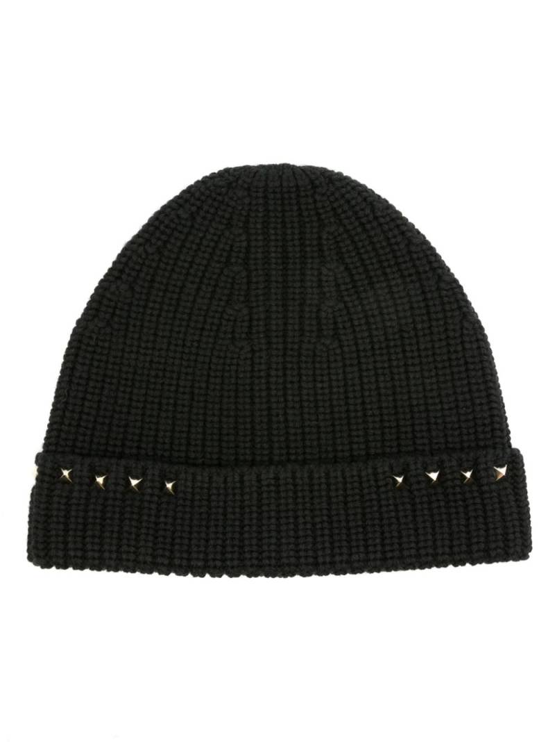 Valentino Garavani Rockstud virgin wool beanie - Black von Valentino Garavani