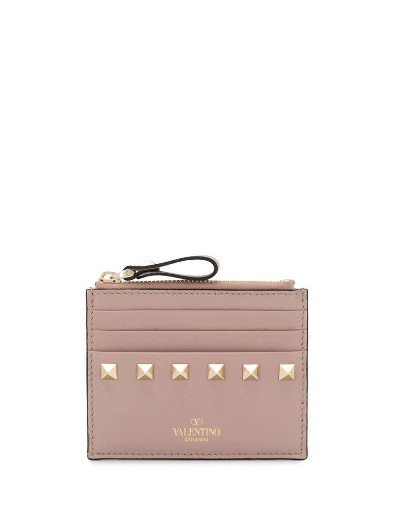 Valentino Garavani Rockstud zipped leather cardholder - Neutrals von Valentino Garavani