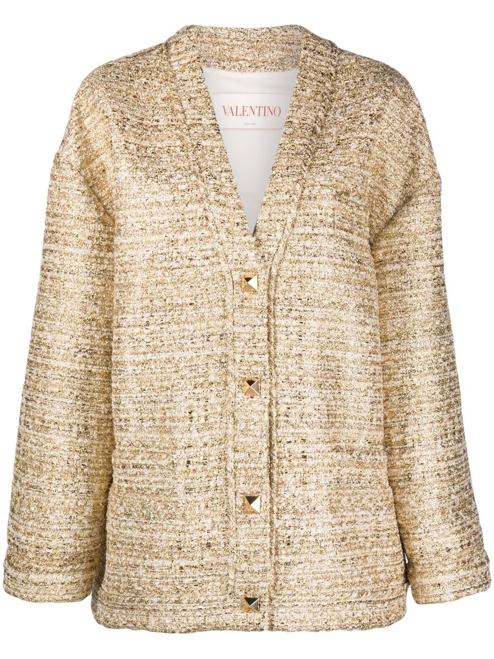 Valentino Garavani Roman Stud metallic tweed cardigan - Gold von Valentino Garavani