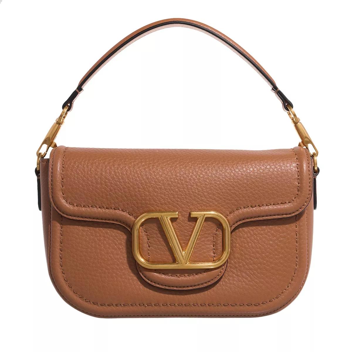 Valentino Garavani Schultertasche - Shoulder Bag Alltime Brass Logo - Gr. unisize - in Cognacbraun - für Damen von Valentino Garavani