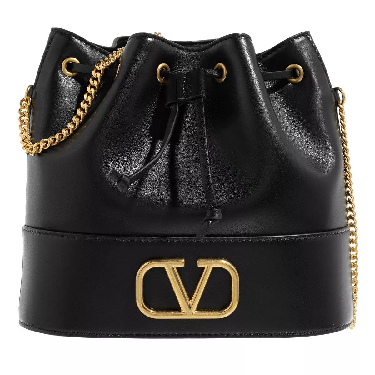 Valentino Garavani Umhängetasche - VLogo Plaque Drawstring Bucket Bag - Gr. unisize - in Schwarz - für Damen von Valentino Garavani