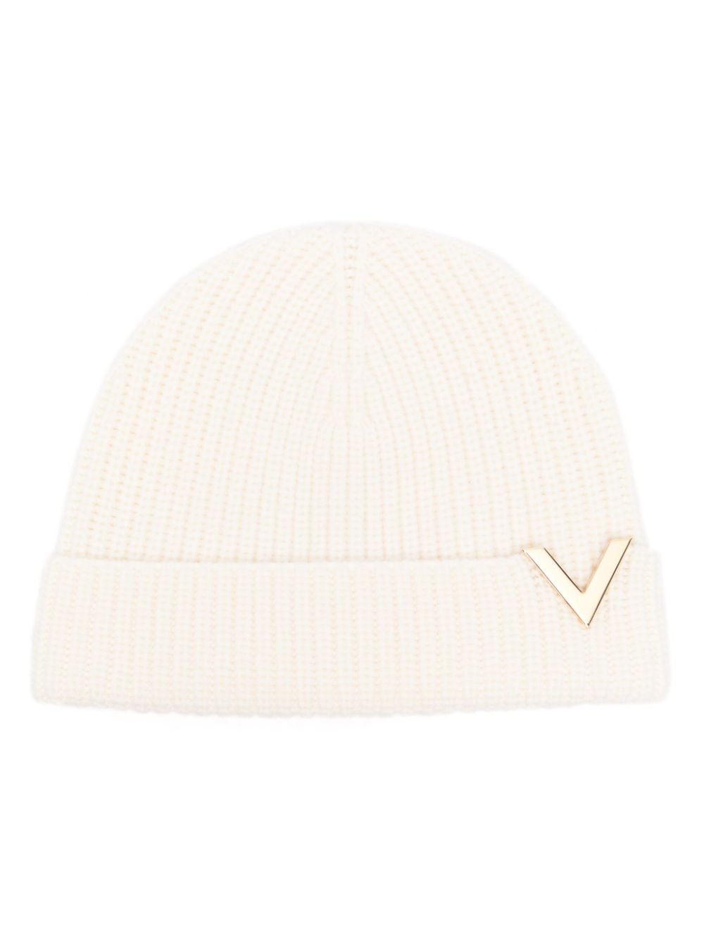 Valentino Garavani V-plaque virgin-wool beanie - White von Valentino Garavani