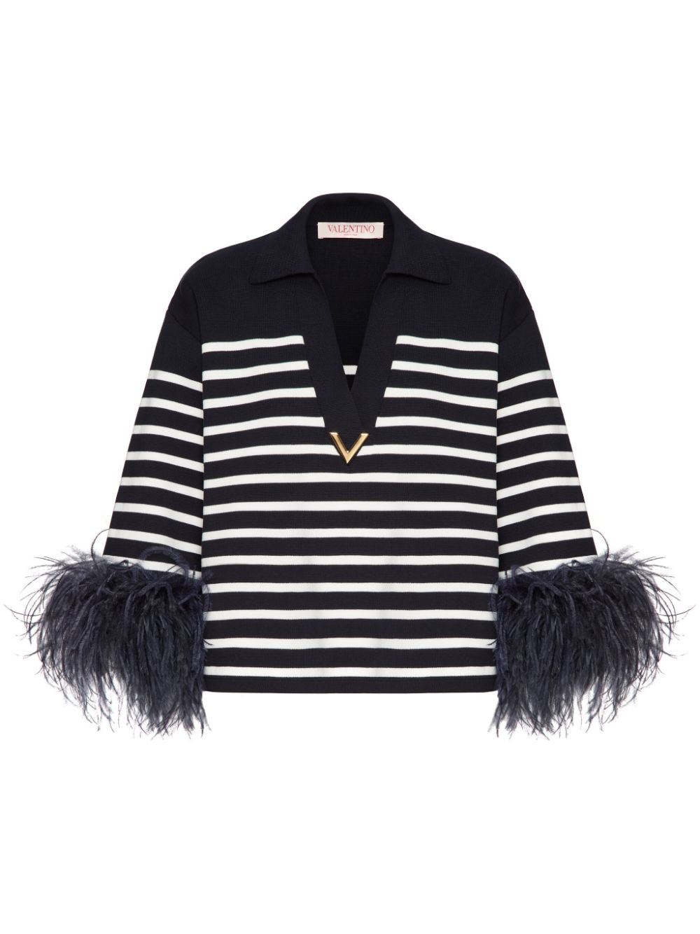 Valentino Garavani VGold feather-trim jumper - Blue von Valentino Garavani