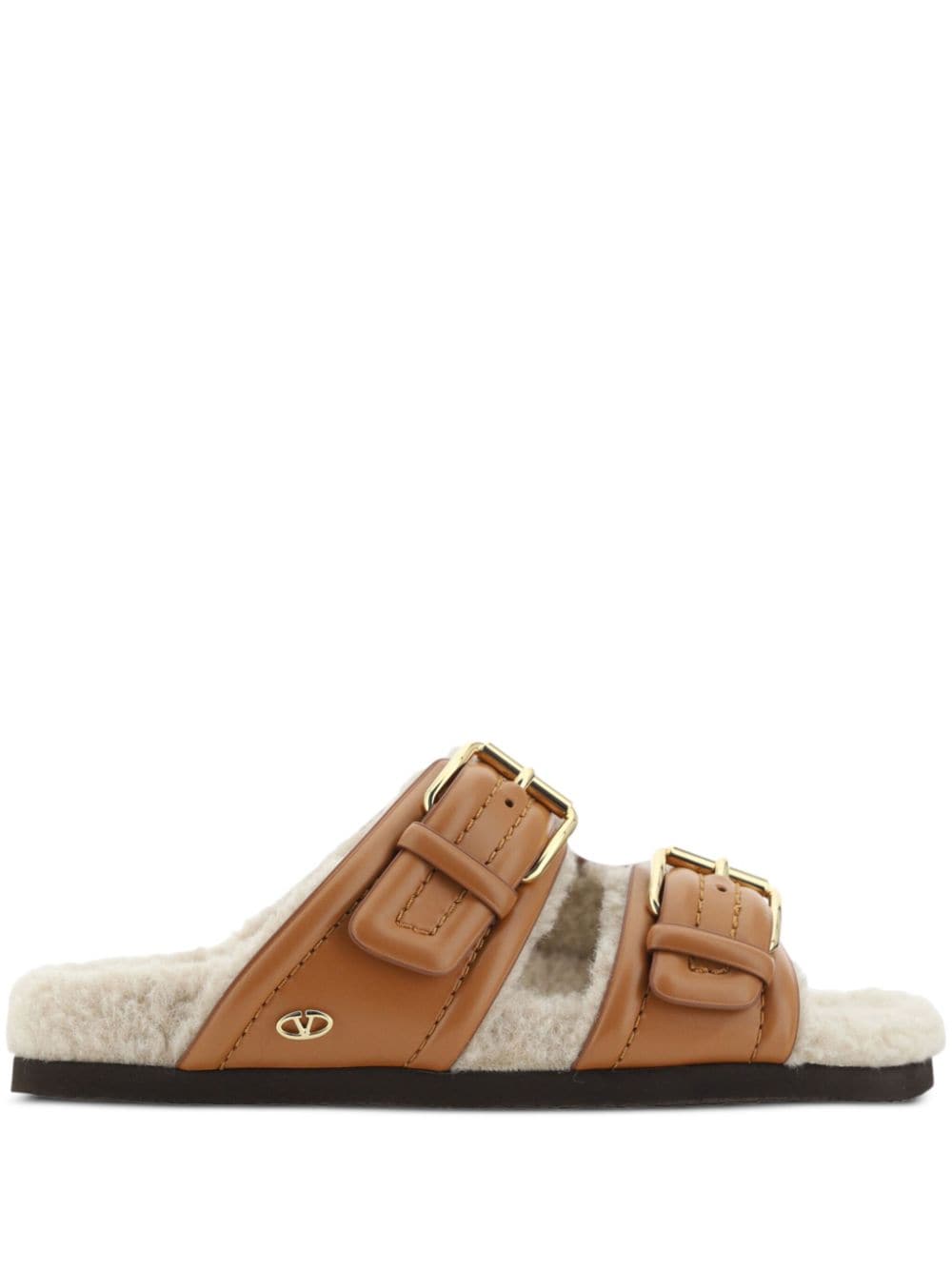 Valentino Garavani buckled shearling slides - Brown von Valentino Garavani