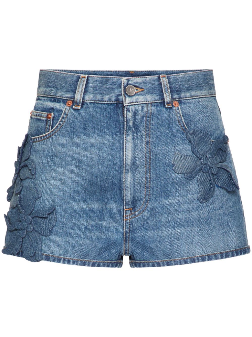 Valentino Garavani floral-appliqué denim shorts - Blue von Valentino Garavani