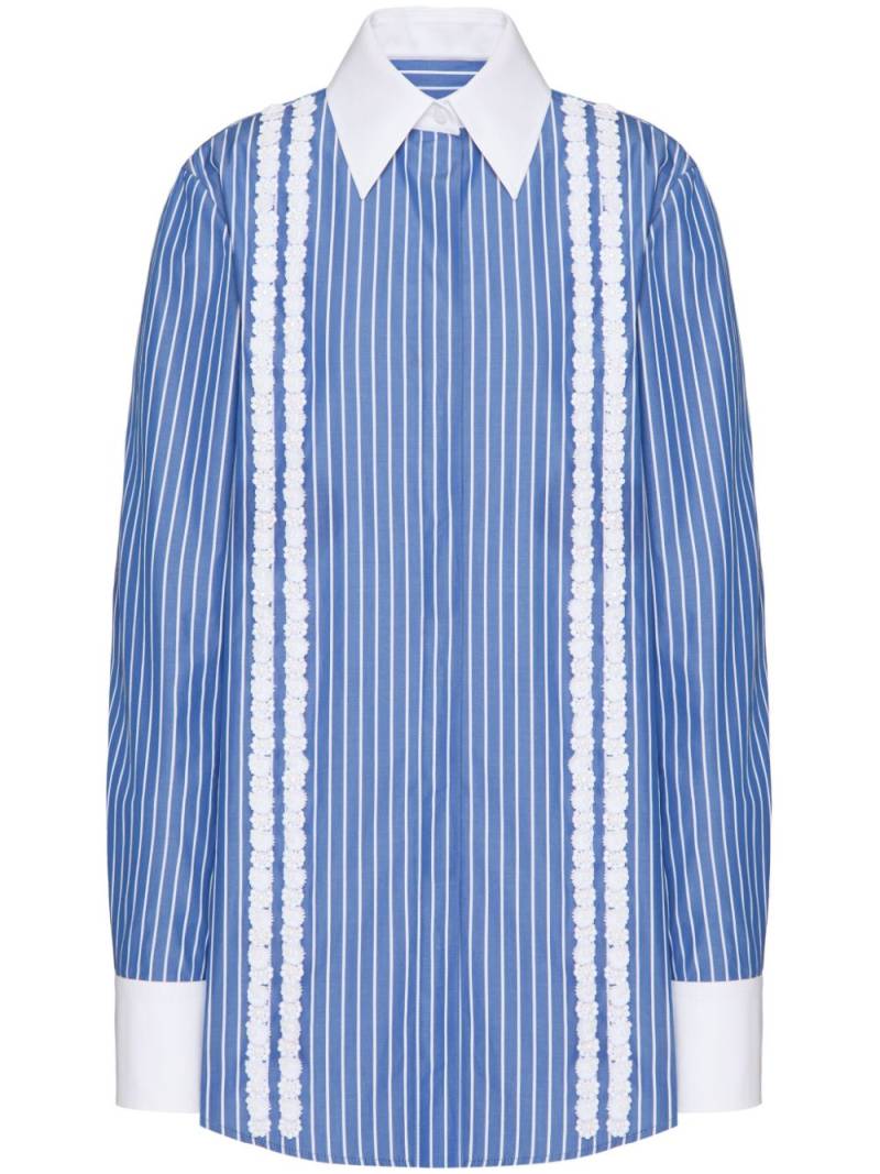 Valentino Garavani floral-trim stripe-print cotton shirt - Blue von Valentino Garavani