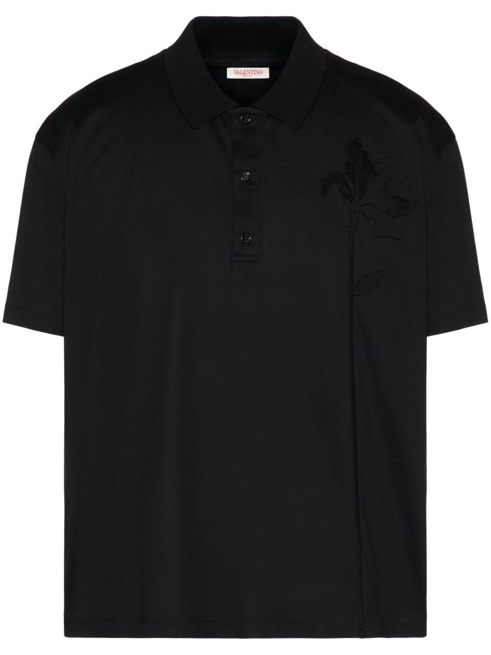 Valentino Garavani flower-appliqué cotton polo shirt - Black von Valentino Garavani