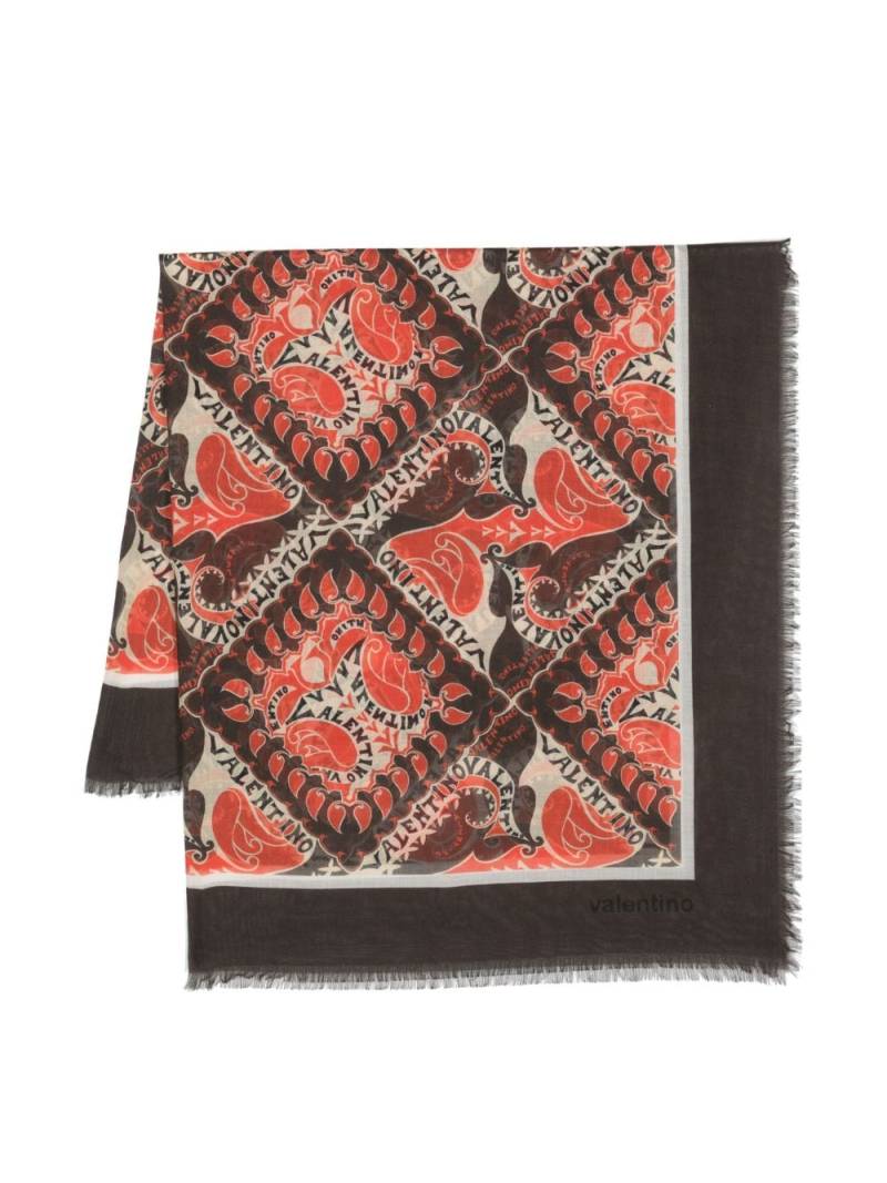 Valentino Garavani graphic-print cashmere-silk blend scarf - Brown von Valentino Garavani