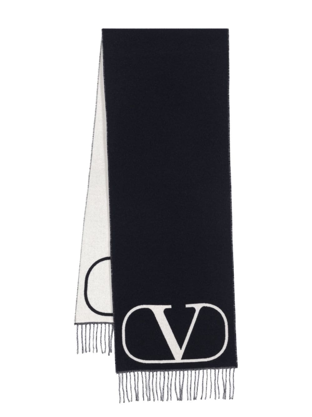 Valentino Garavani logo-jacquard fringed scarf - Blue von Valentino Garavani