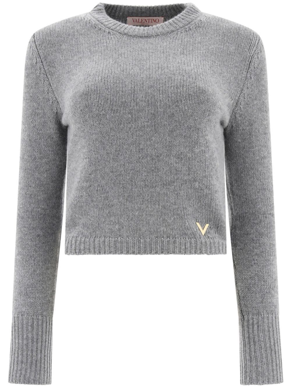 Valentino Garavani logo plaque cropped fine-knitted jumper - Grey von Valentino Garavani