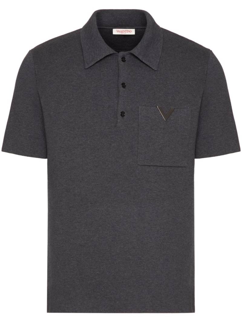 Valentino Garavani logo-plaque mélange-effect polo shirt - Grey von Valentino Garavani