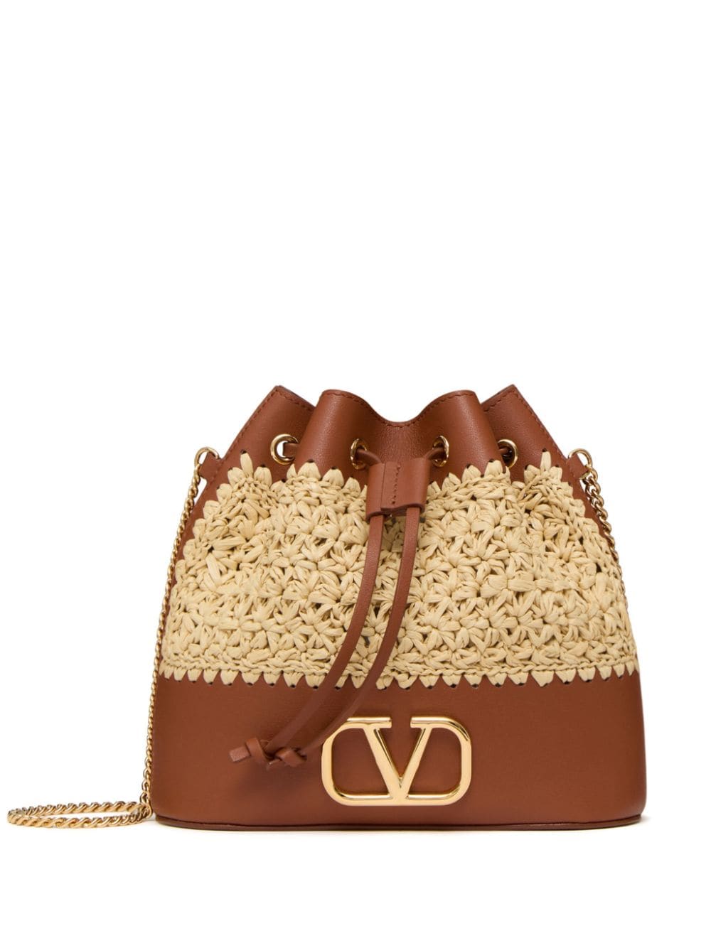 Valentino Garavani raffia leather bucket mini bag - Brown von Valentino Garavani