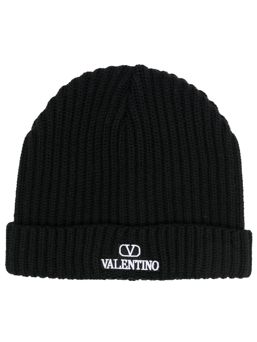 Valentino Garavani VLogo-embroidered ribbed wool beanie - Black von Valentino Garavani