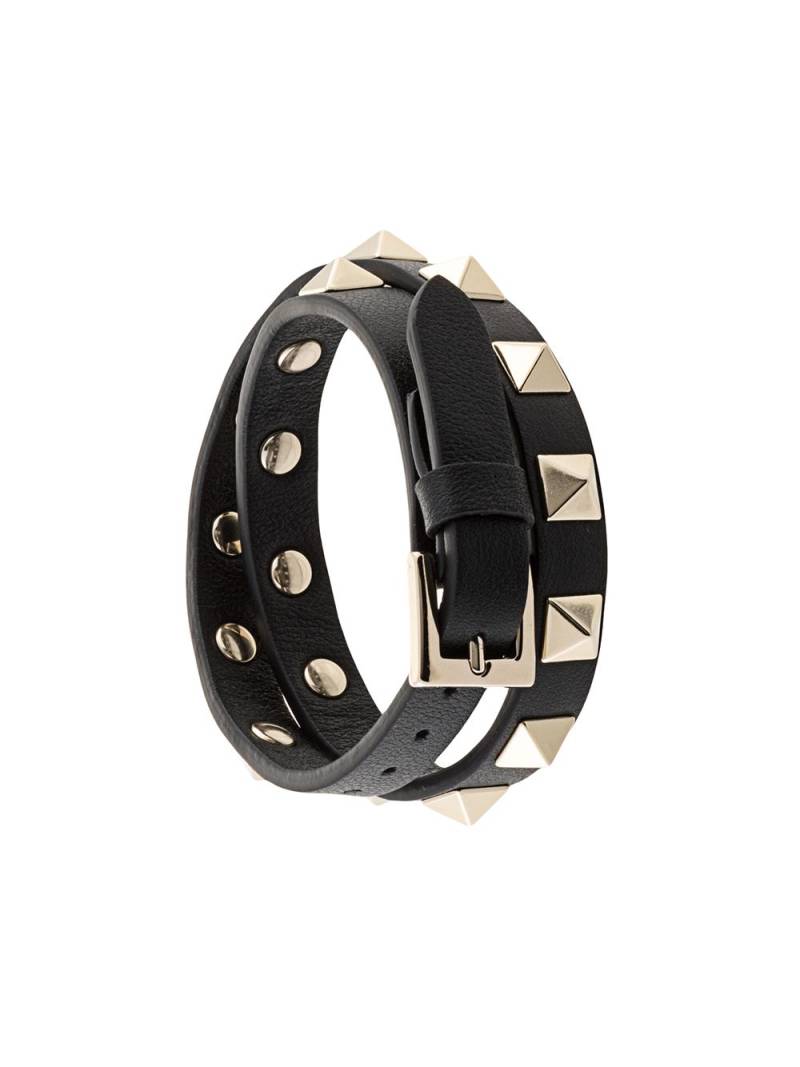 Valentino Garavani Rockstud double-strap leather bracelet - Black von Valentino Garavani