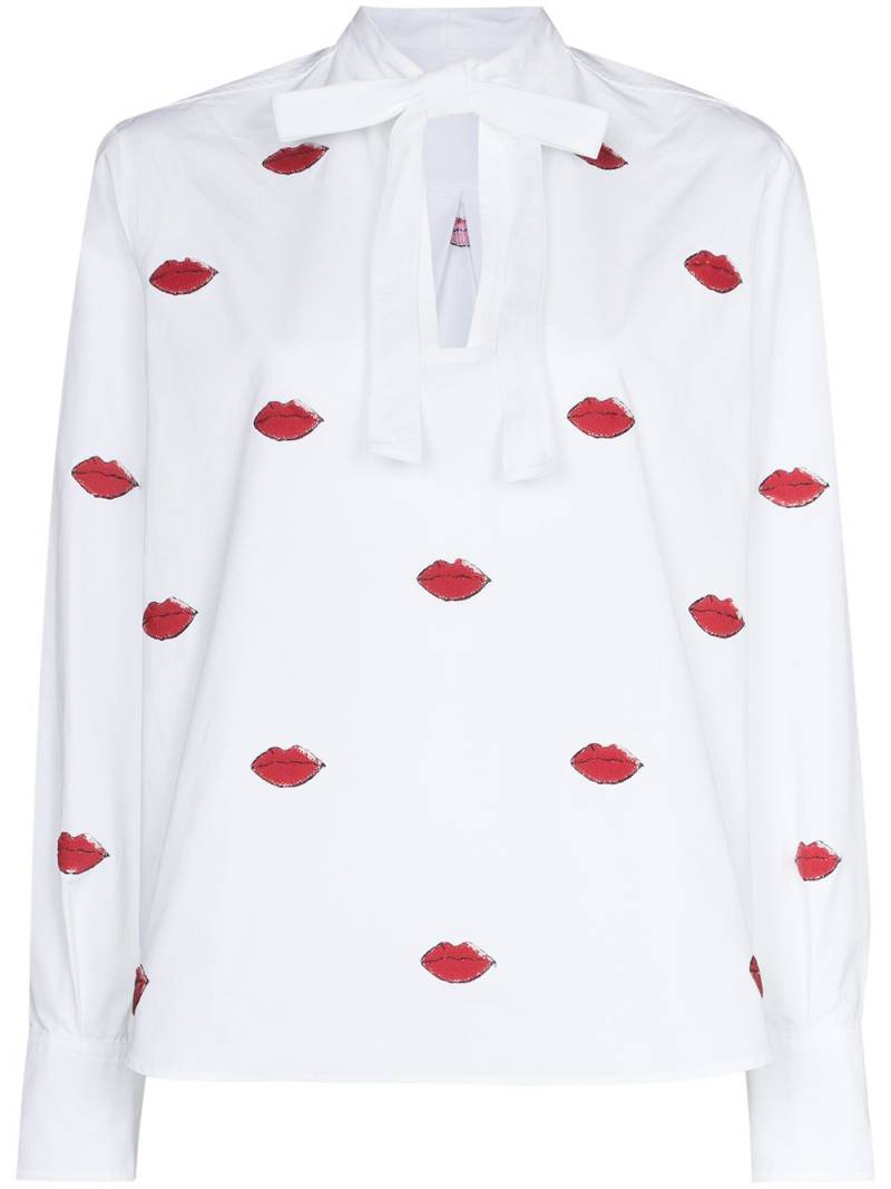 Valentino Garavani lips print tie-neck shirt - White von Valentino Garavani