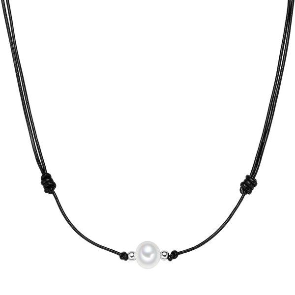 Leder-kette Damen Weiss 75 CM von Valero Pearls