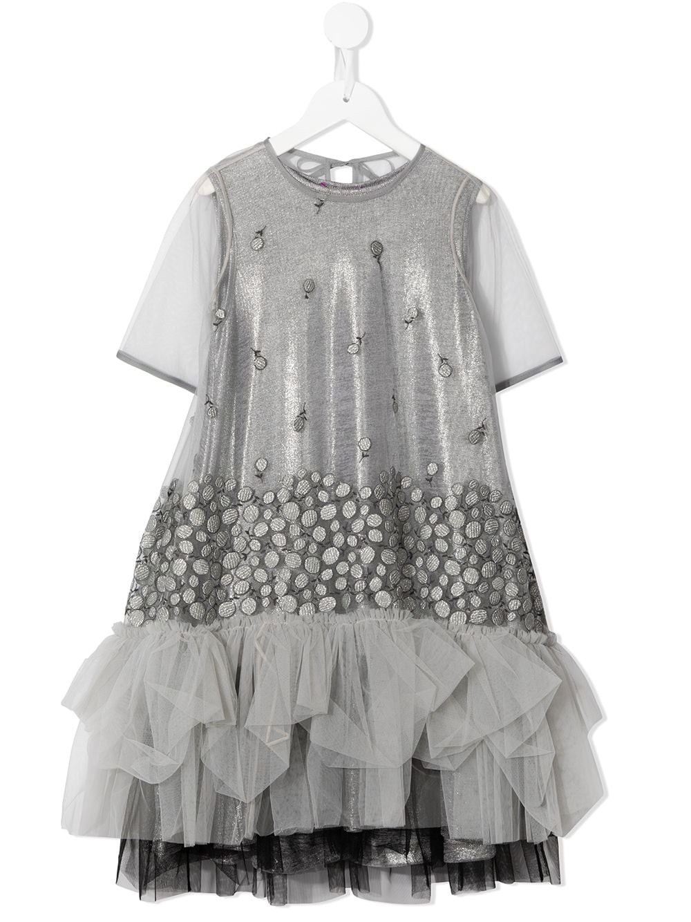 Valmax Kids embroidered ruffle hem dress - Grey von Valmax Kids