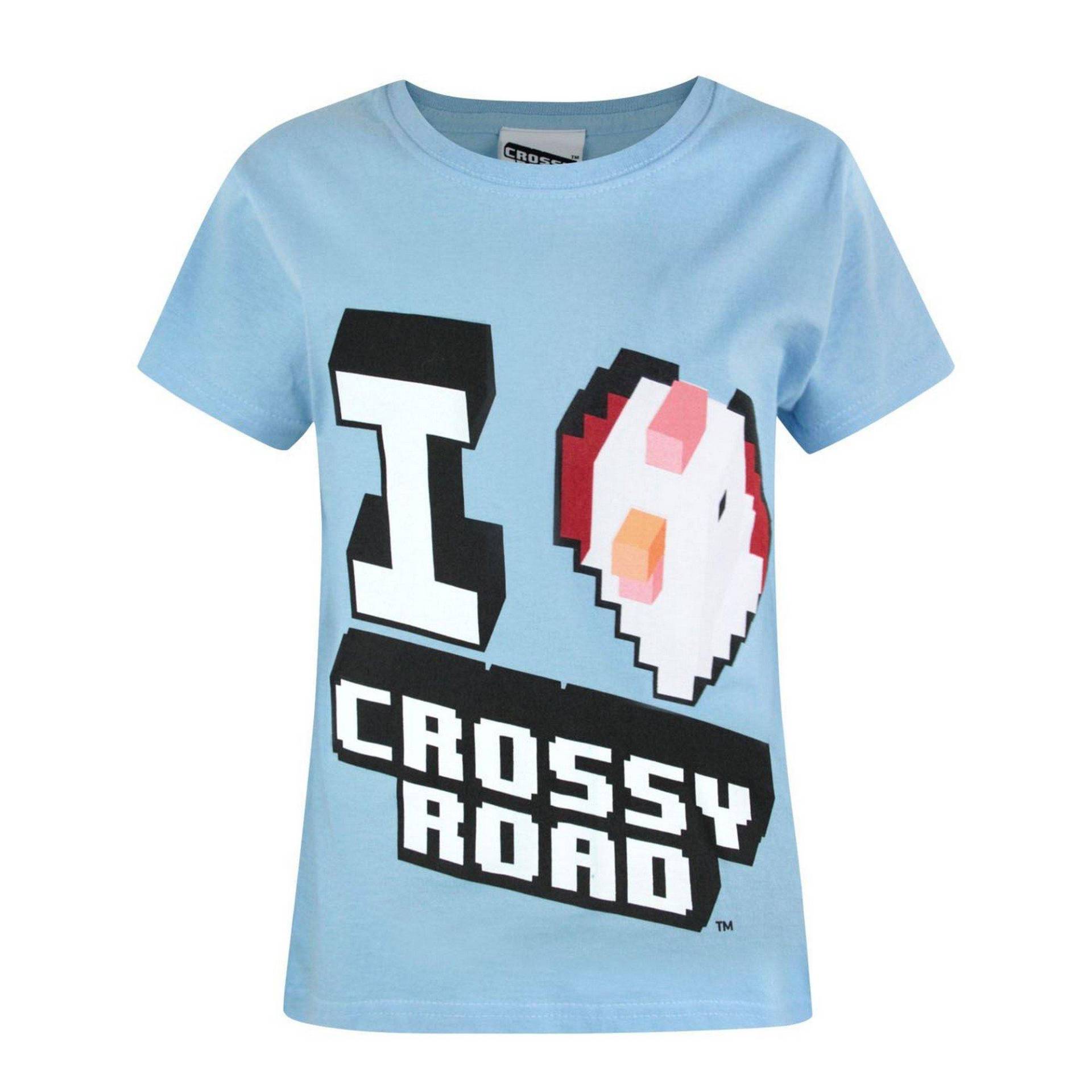 Crossy Road I Love Crossy Road Tshirt Mädchen Blau 140 von Vanilla Underground