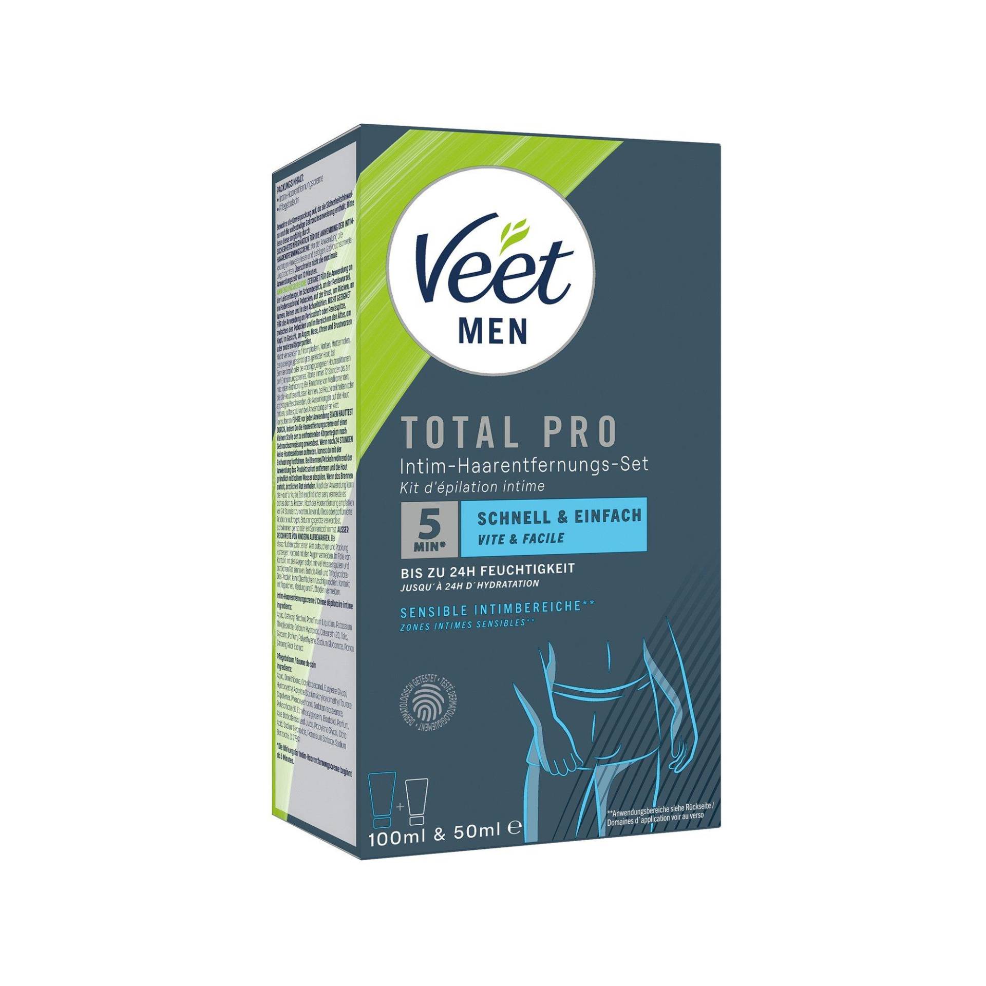 Veet - Men Intim-Haarentfernungs-Set, Haarentfernungscreme Intimbereich + Pflegebalsam, Tot Pro Intim Haarentf-Kit, Set, Weiss von Veet