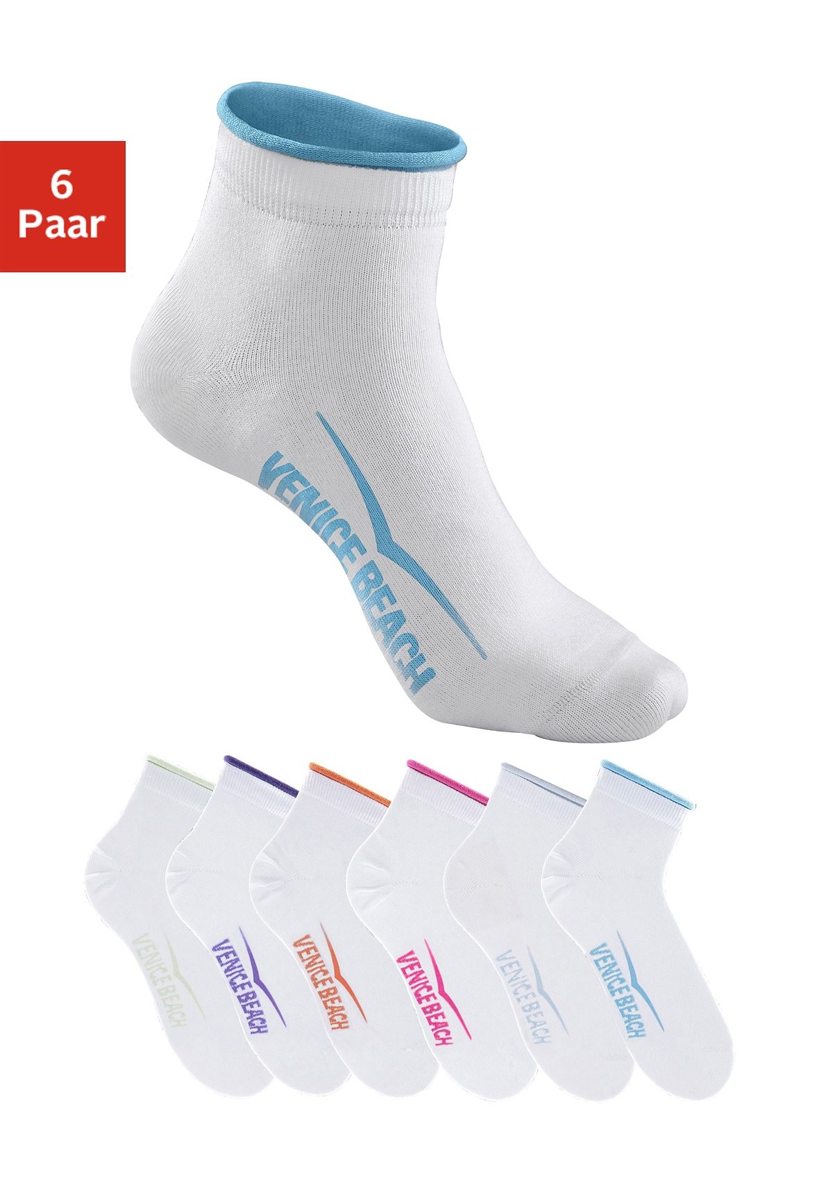 Venice Beach Kurzsocken, (Packung, 6 Paar), mit druckfreiem Bündchen von Venice Beach