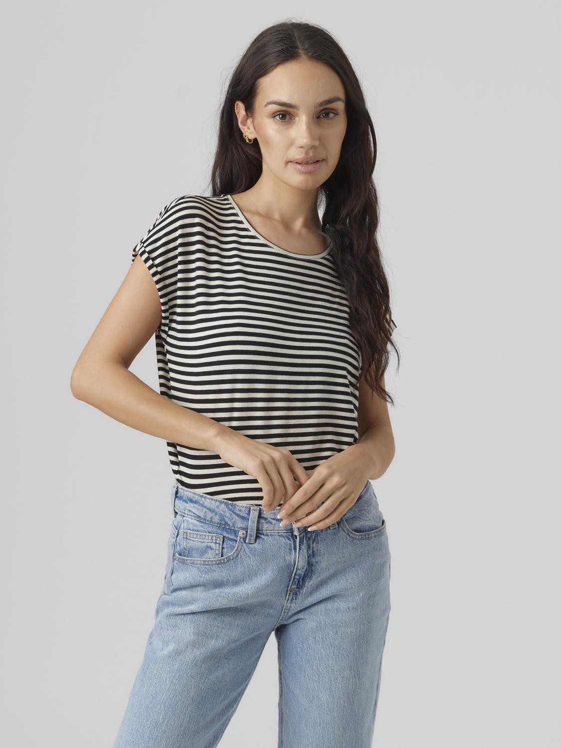 Vero Moda Rundhalsshirt »VMAVA PLAIN SS TOP STRIPE GA JRS NOOS« von Vero Moda