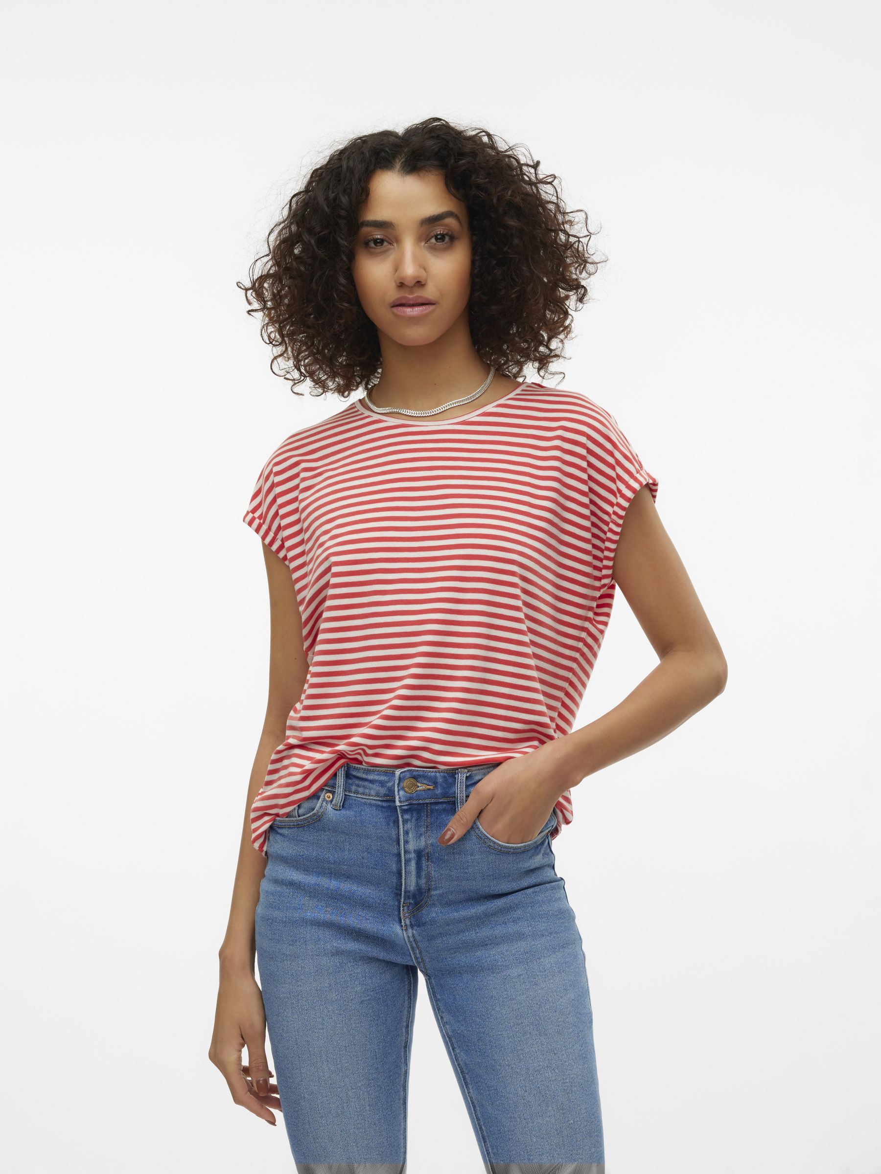 Vero Moda Rundhalsshirt »VMAVA PLAIN SS TOP STRIPE GA JRS NOOS« von Vero Moda