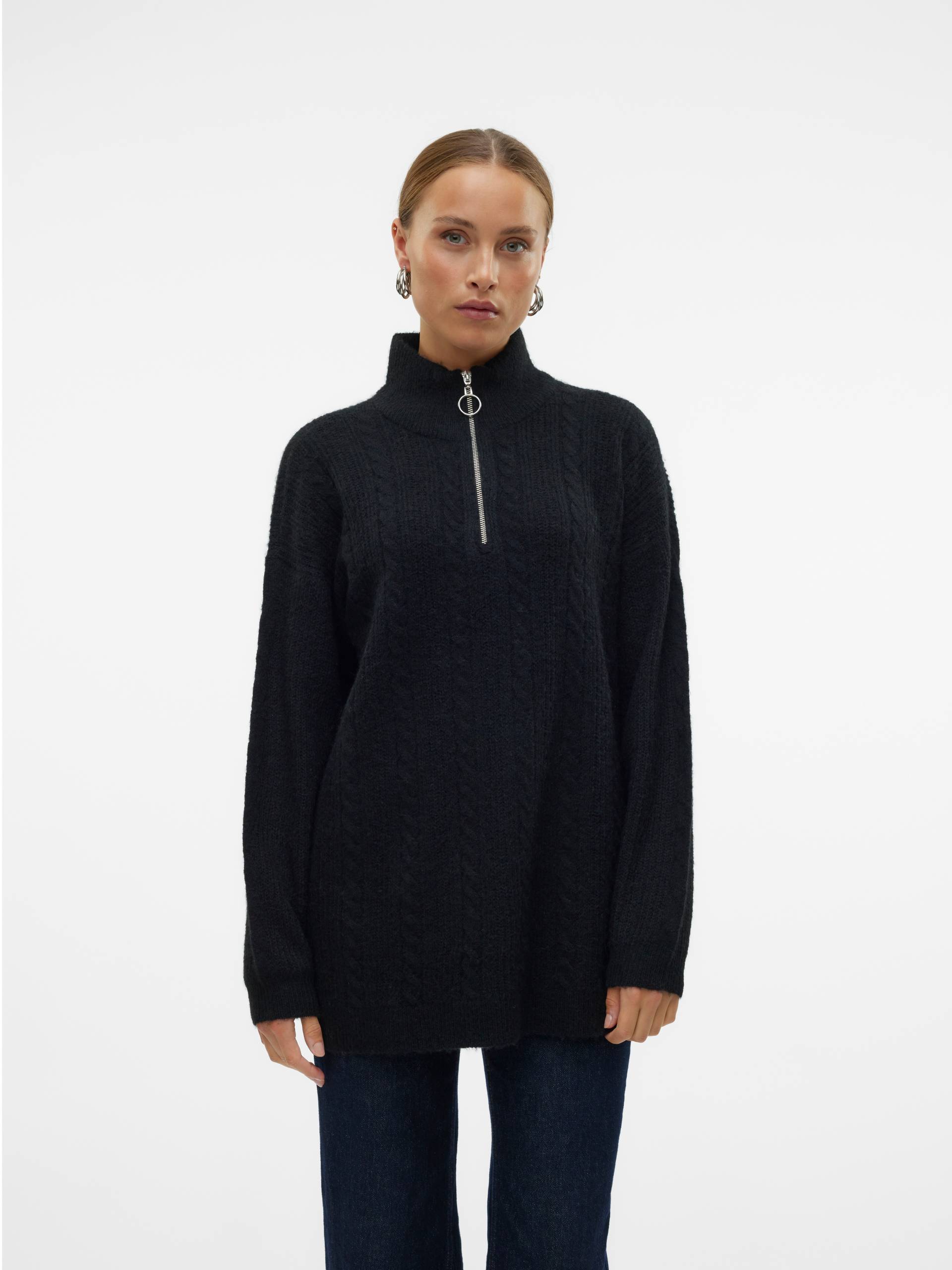 Vero Moda Stehkragenpullover »VMMILI LS HIGHNK LONG ZIP PULLOVE GA BOO«, mit geripptem Strickmuster von Vero Moda