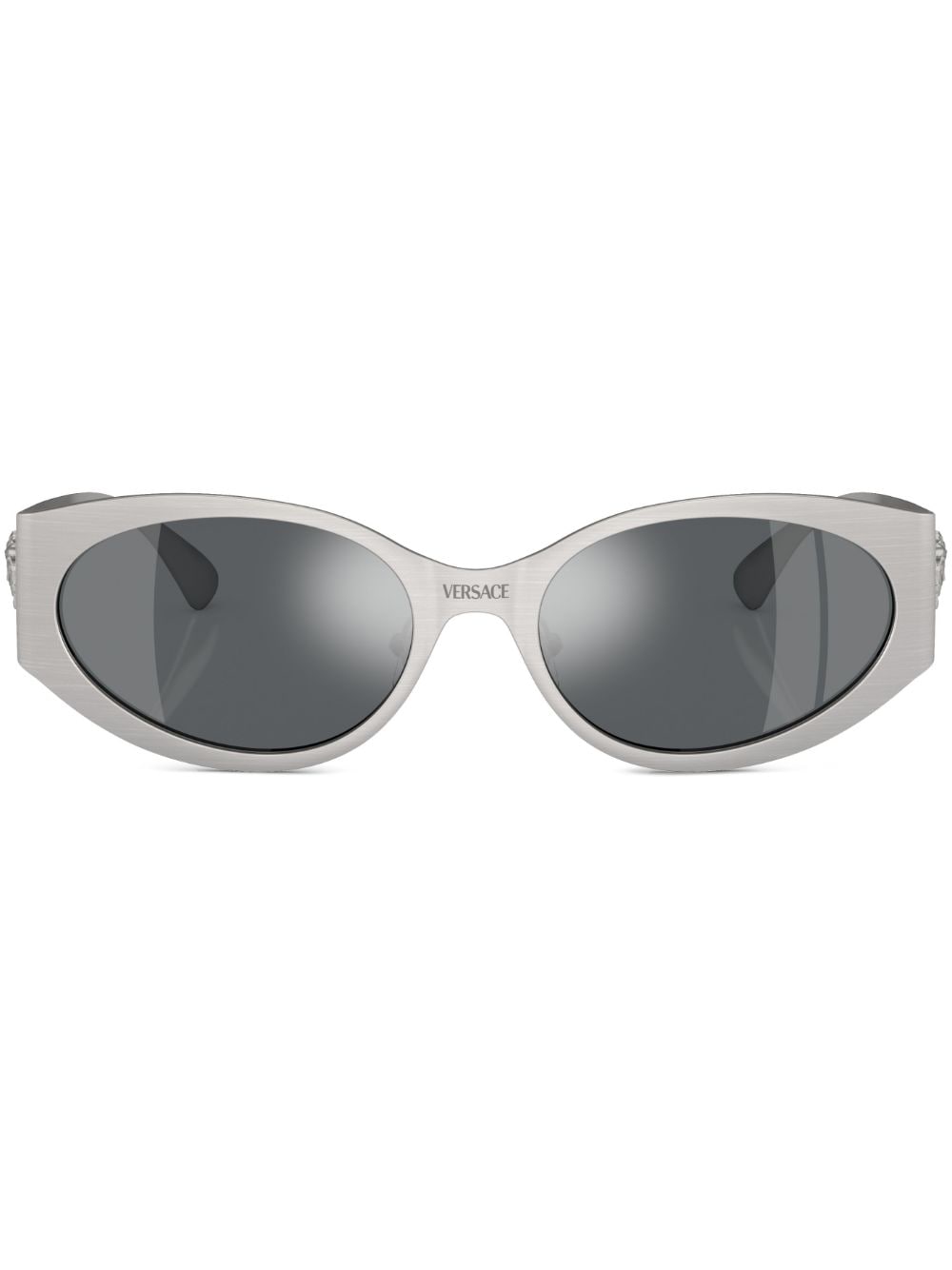 Versace Eyewear logo-plaque oval-frame sunglasses - Silver von Versace Eyewear