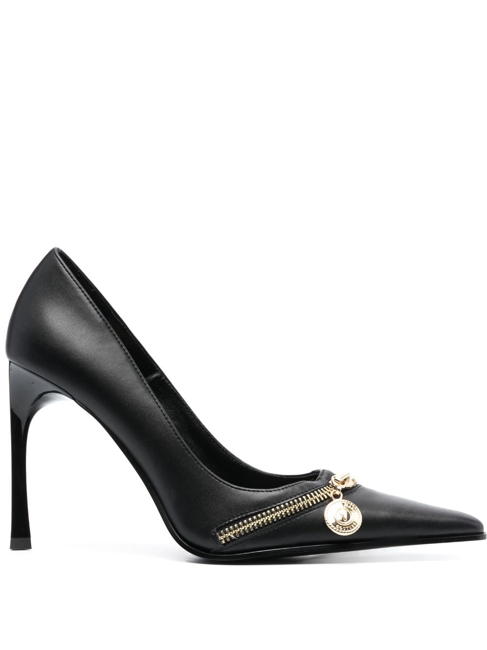 Versace Jeans Couture 95mm logo-plaque pointed-toe pumps - Black von Versace Jeans Couture