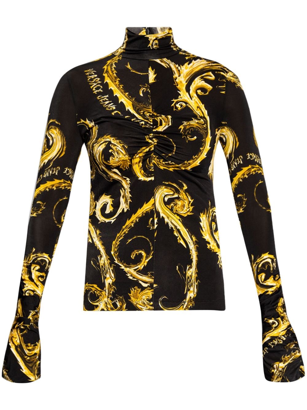 Versace Jeans Couture Barocco mock-neck ruched top - Black von Versace Jeans Couture