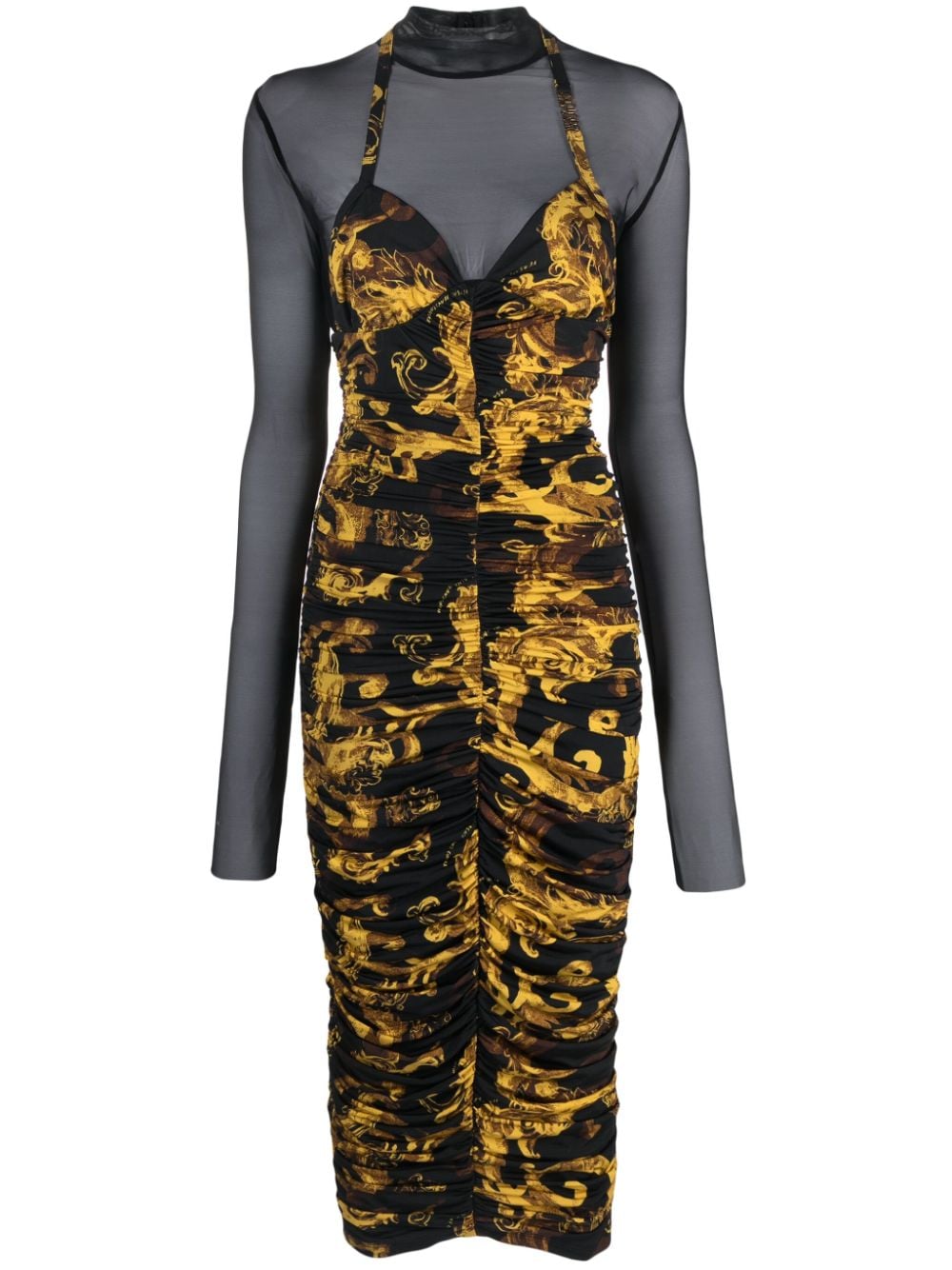Versace Jeans Couture Barocco-print ruched midi dress - Black von Versace Jeans Couture