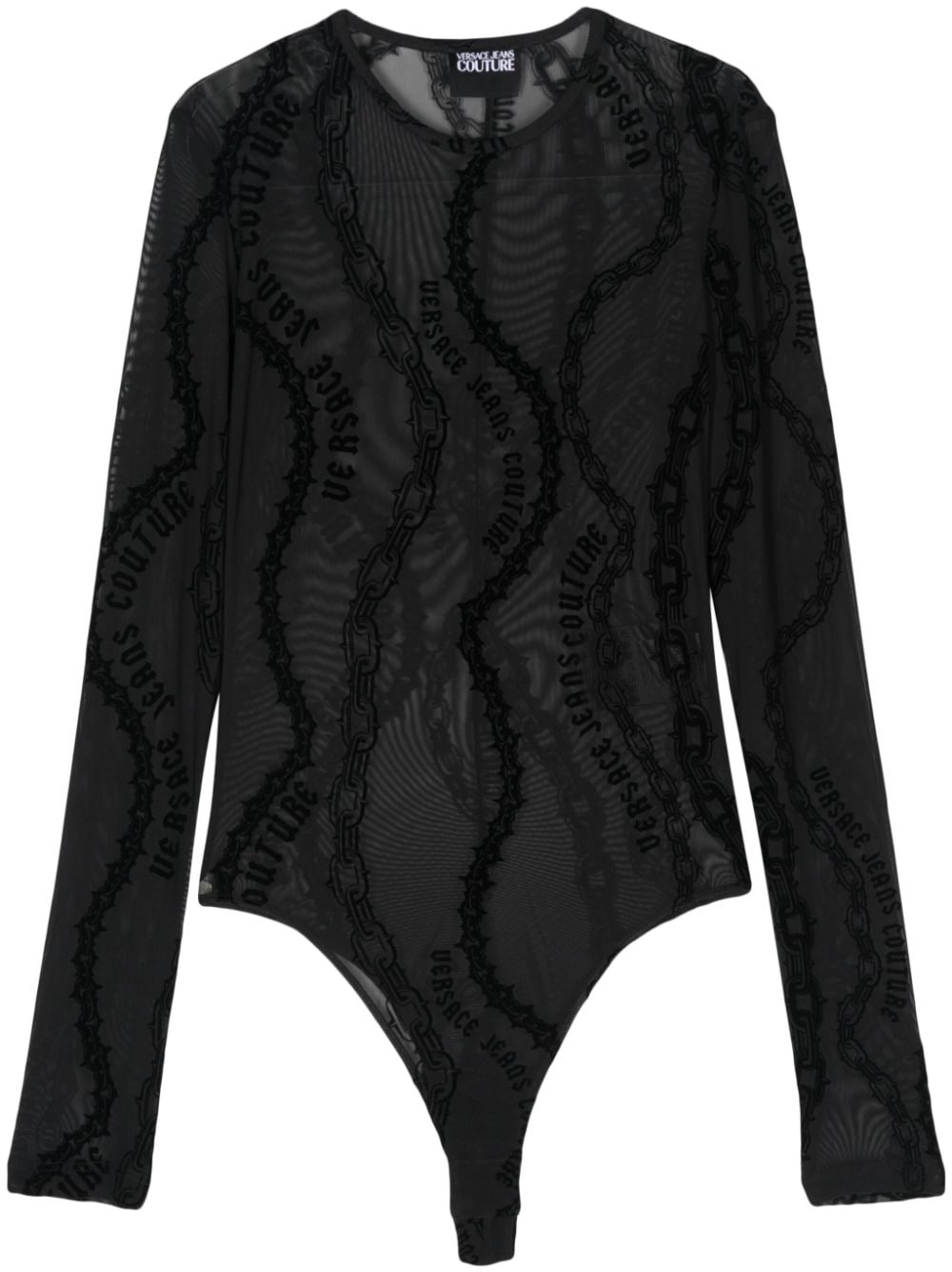 Versace Jeans Couture Chain Couture-print tulle bodysuit - Black von Versace Jeans Couture