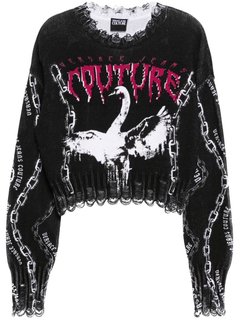 Versace Jeans Couture Chain Swan patterned jacquard jumper - Black von Versace Jeans Couture